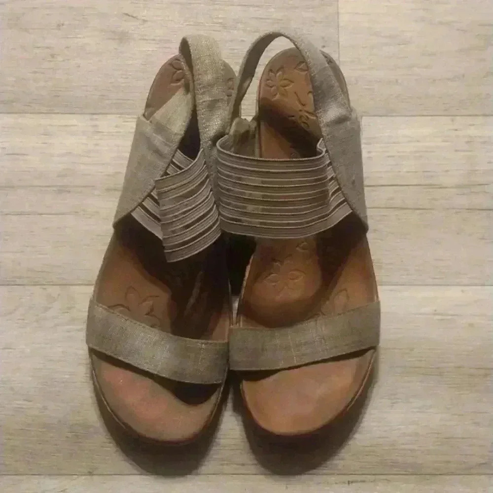 Skechers Cork Wedge Heeled Sandals Luxe Foam Strappy Comfort Platform Size 8